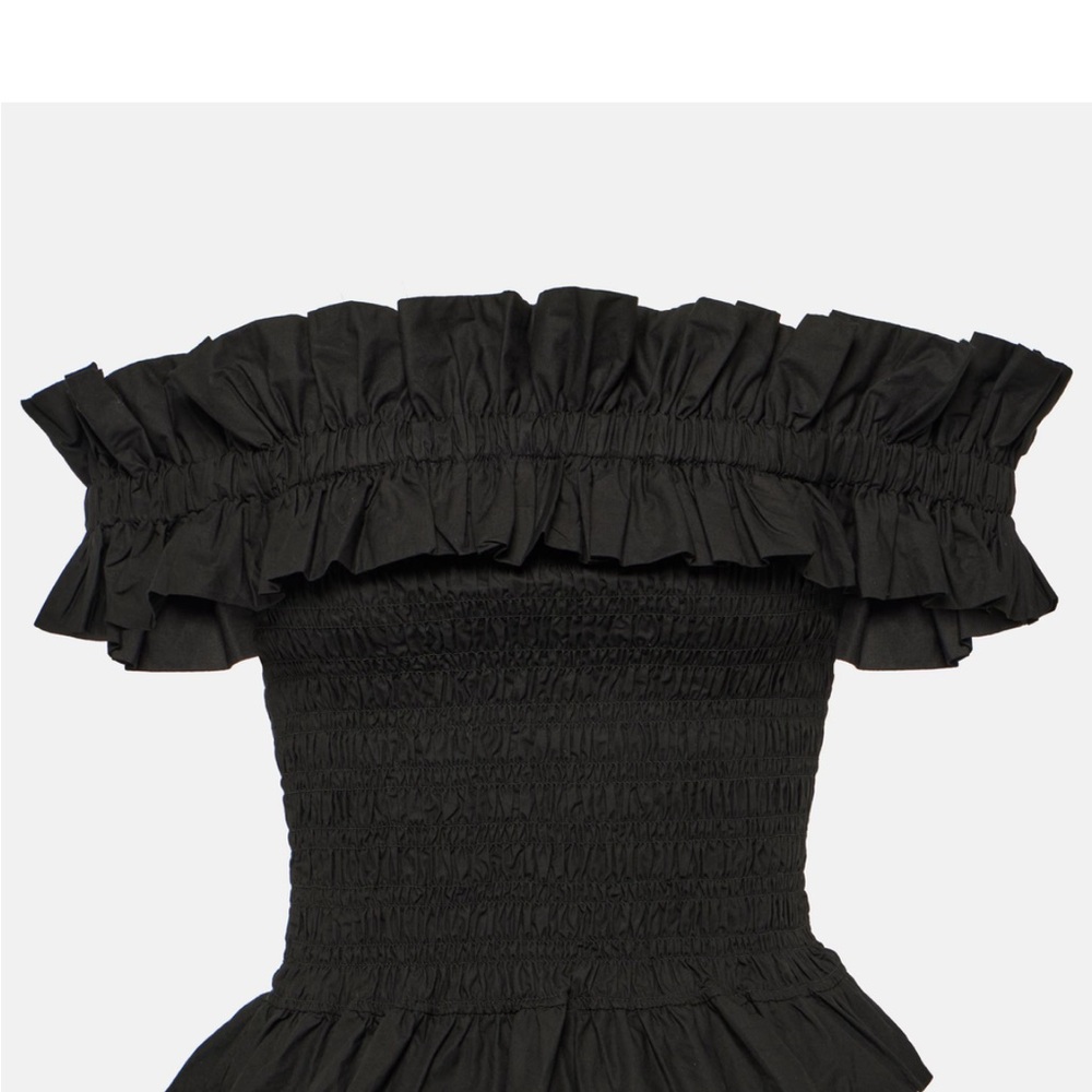 Ganni  smocked off the shoulder cotton poplin top